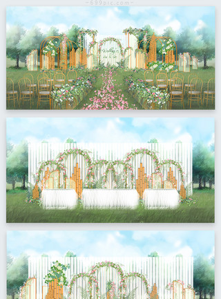 户外草坪婚礼场景户外清新森系婚礼效果图模板