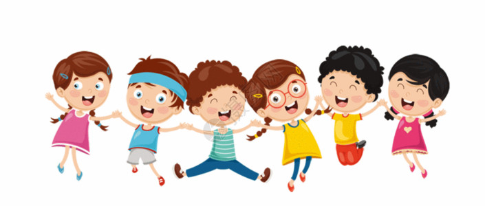 时尚画报幼儿园开学手牵手一起跳跃的孩子们GIF高清图片