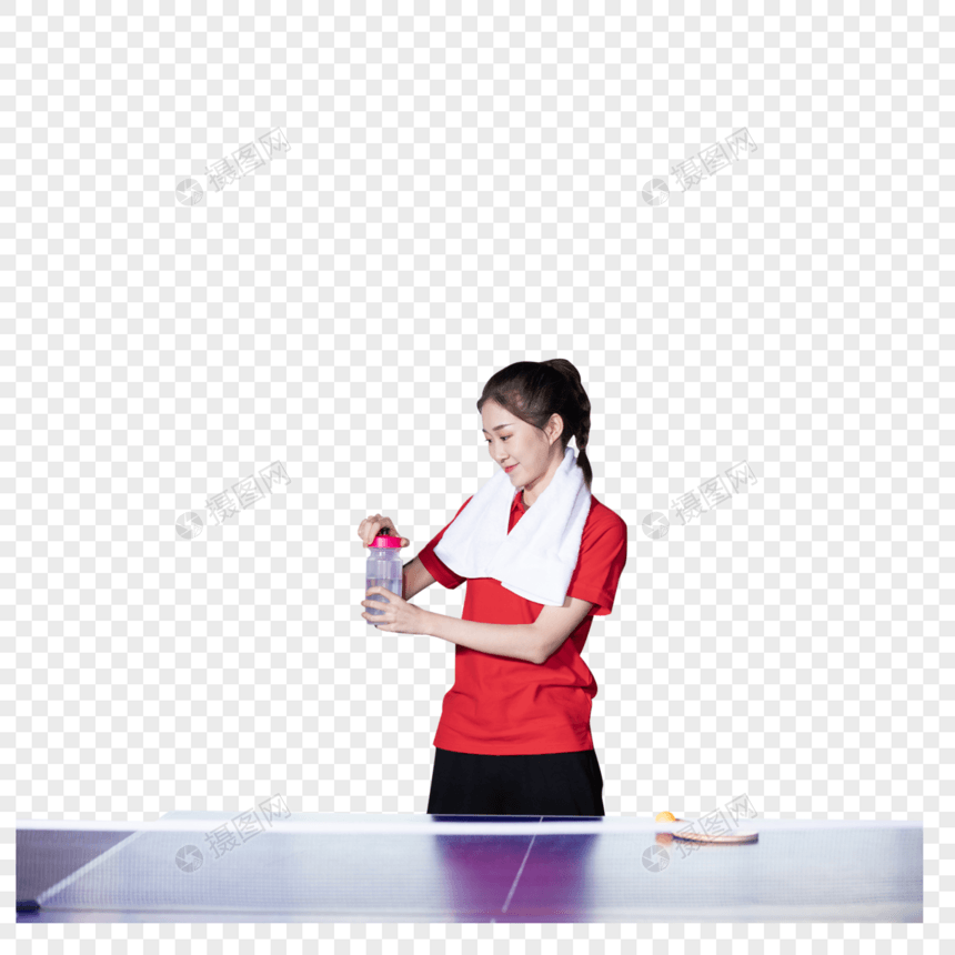 休息喝水的乒乓球运动员图片