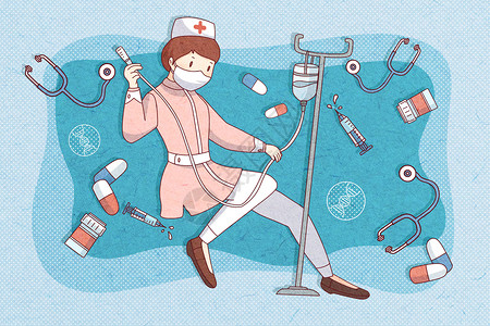 国际大楼护士节创意海报插画插画