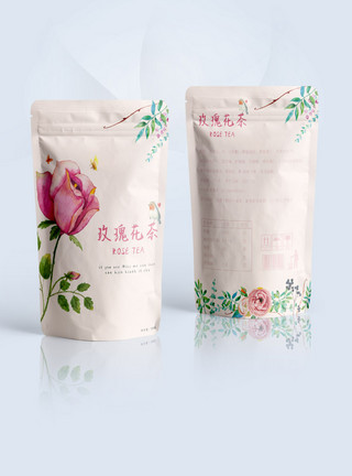 包装玫瑰清新玫瑰花茶包装袋设计模板