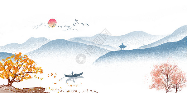 中国风背景松树山脉高清图片