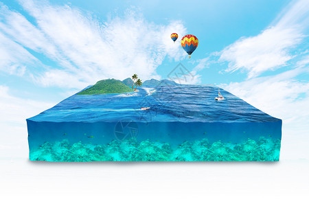漂浮热气球创意海洋合成设计图片