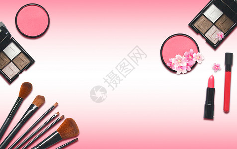 粉红色粉底盒化妆品背景设计图片