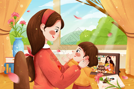 母亲节母亲与孩子插画背景图片