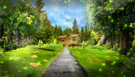 童话里的小房子梦幻森林设计图片