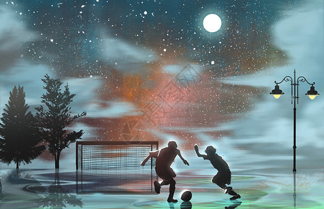踢足球小女孩梦里的童年插画