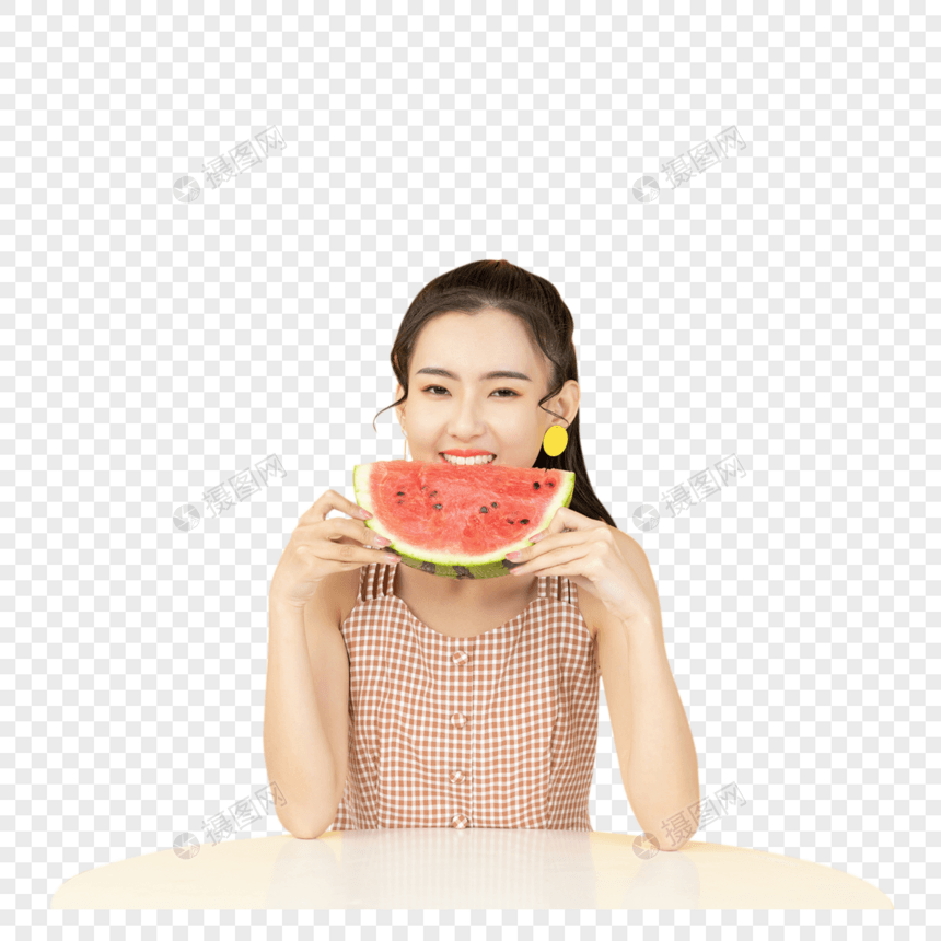 吃西瓜的甜美女性图片