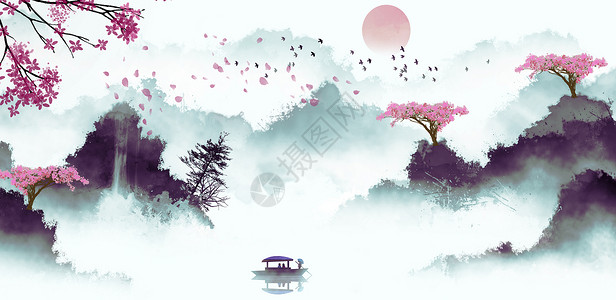 树开花中国风背景设计图片