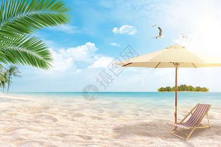 椰树椰汁大海沙滩度假背景设计图片