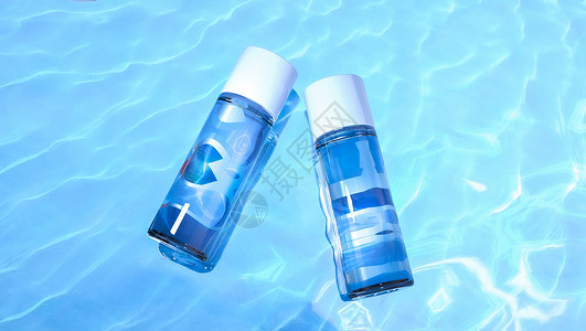 夏日美妆促销蓝色清新化妆瓶样机设计图片