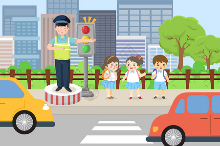 交警提示城市交通插画