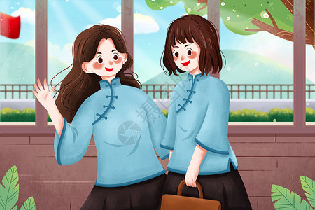54青年节穿民国服饰学生插画背景图片