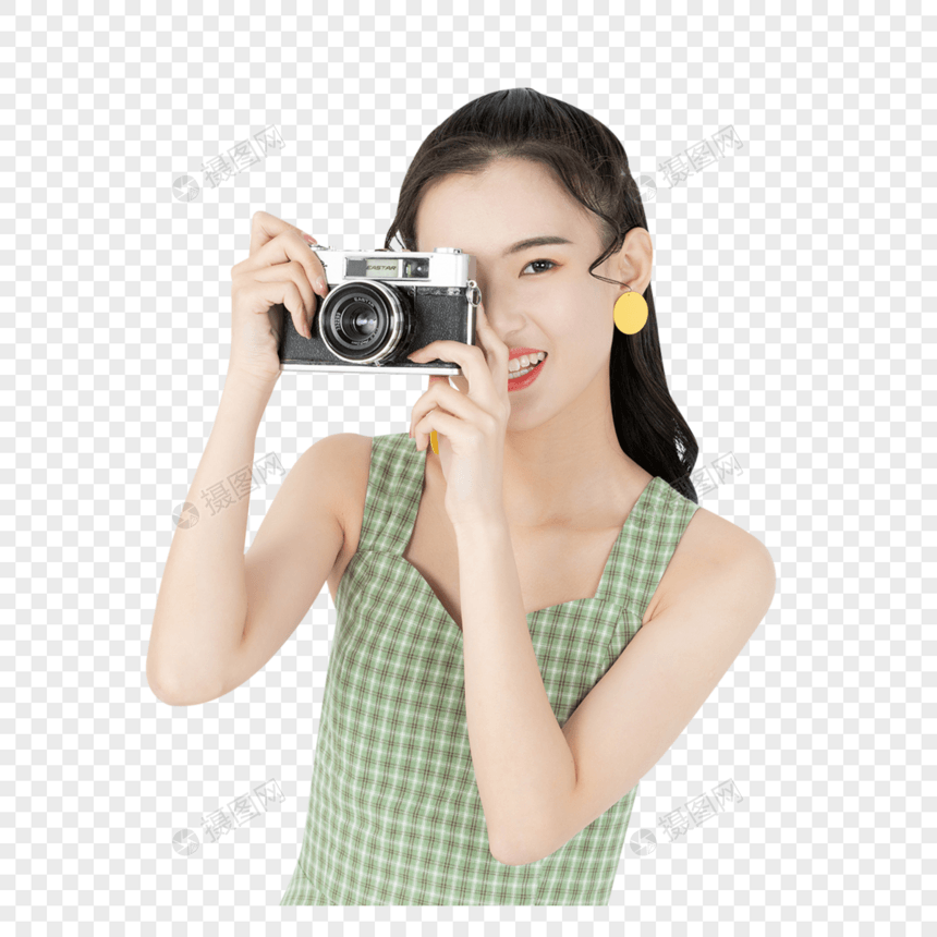拿相机拍照的女孩图片