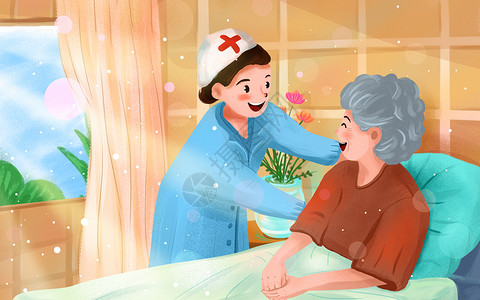 护士照顾病人插画背景图片