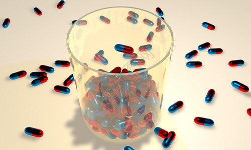 蓝色玻璃杯医药胶囊设计图片
