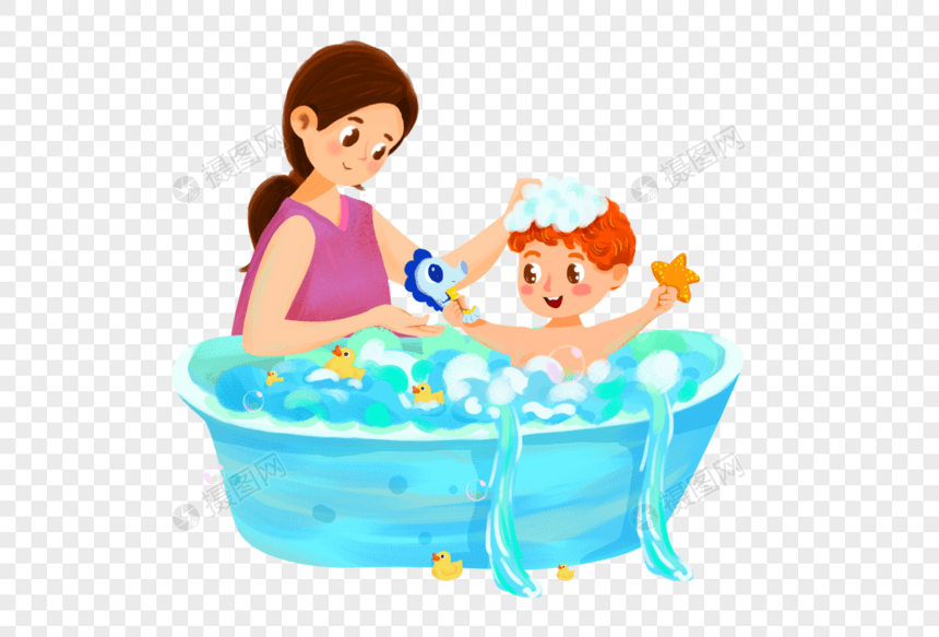 母亲给孩子洗澡图片