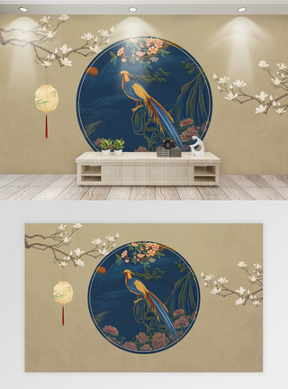 壁画壁纸新中式古典花鸟壁纸模板