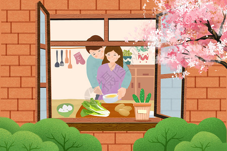 520表白节做饭的情侣背景图片