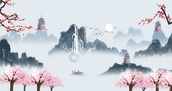 中式风景画唯美中国风设计图片