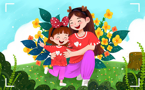 花朵免费下载母亲和孩子一起合影插画