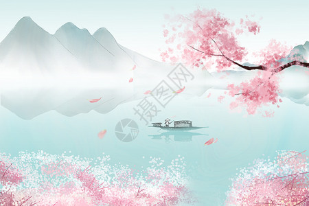 航拍湖水中国风背景设计图片