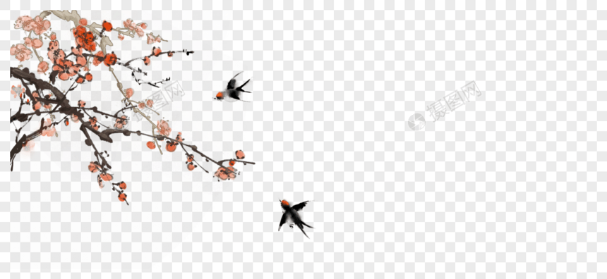 中国风写意梅花燕子飞时图片
