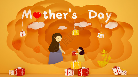 快乐母女插画C4D母亲节场景设计图片