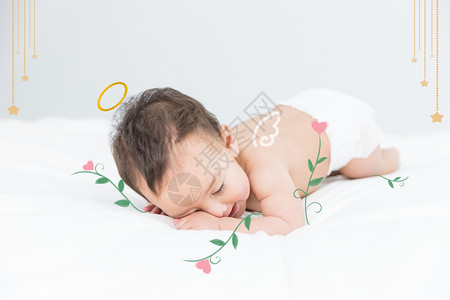 婴儿熟睡熟睡的小天使插画