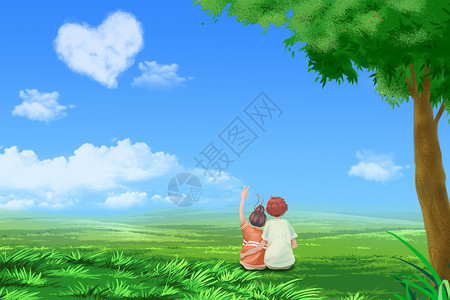 草原中约会的情侣背景图片