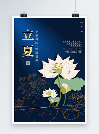 立夏荷花池玩耍传统中国风烫金立夏海报模板