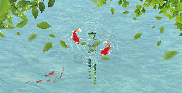 湖面叶子中国风立夏设计图片
