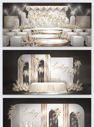 婚礼板白金色高端泰式婚礼效果图模板
