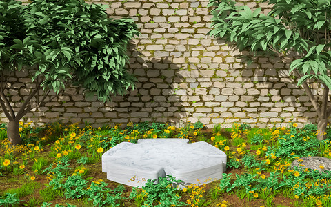 花坛植物C4D田园风背景设计图片