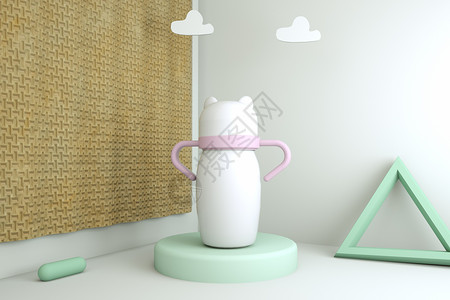 母婴妈妈给宝宝喂奶3D母婴奶瓶场景设计图片