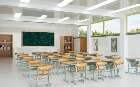 科技黑板c4d教室课桌背景设计图片