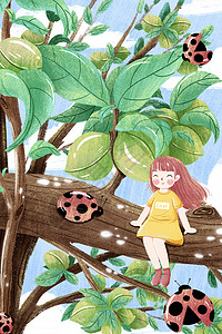 女孩与青梅树插画