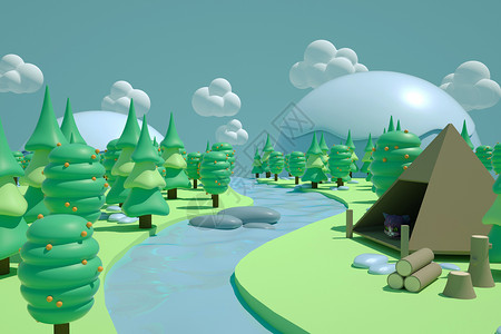 草原和森林小清新3D森林场景设计图片