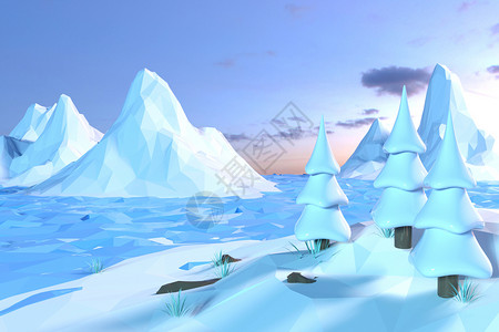 冰川雪景冰川海面低面体设计图片