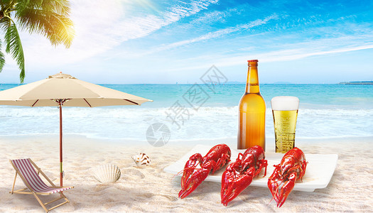 夏日沙滩啤酒瓶冰爽夏日设计图片