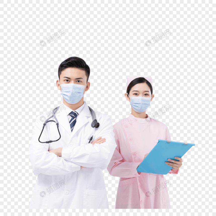 佩戴口罩与护目镜的医生与护士图片