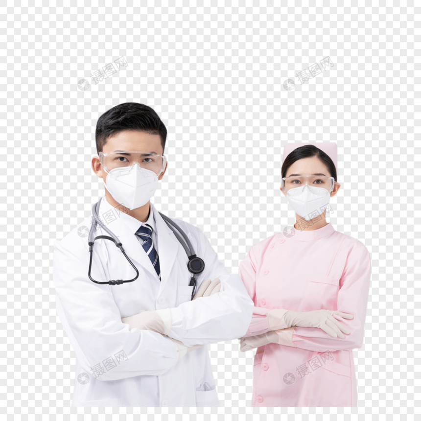 佩戴口罩与护目镜的医生与护士图片