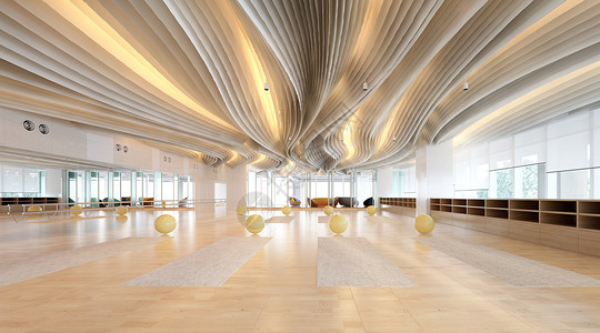 瑜伽健身房C4D舞蹈室场景设计图片