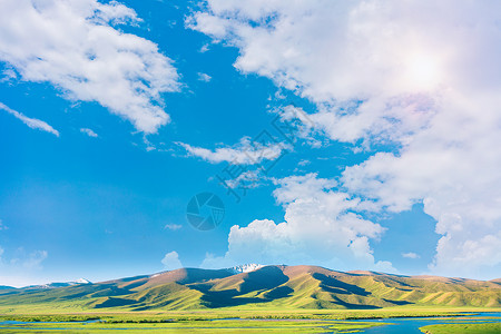 千岛湿地蓝天白云背景设计图片