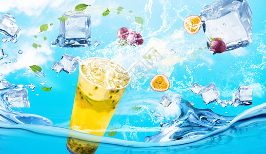 百香果柠檬夏日冰爽饮品设计图片
