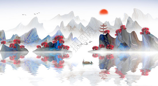 中国风新中式山水画背景图片