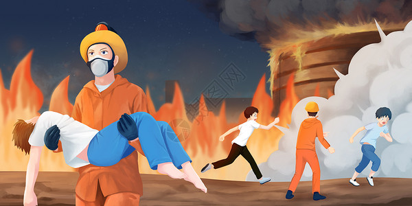 澳洲大火消防救火插画