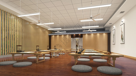 圆餐桌3D教室场景设计图片