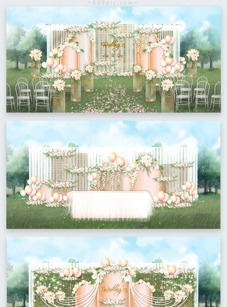 草地梦幻素材户外清新香槟色森系婚礼效果图模板