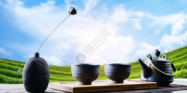 中秋月饼和茶水茶文化设计图片